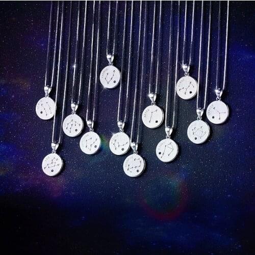 INZATT 925 Sterling Silver Minimalist Round Constellation Pendant Necklace For Women Fine Jewelry Choker Box Chain Birthday Gift