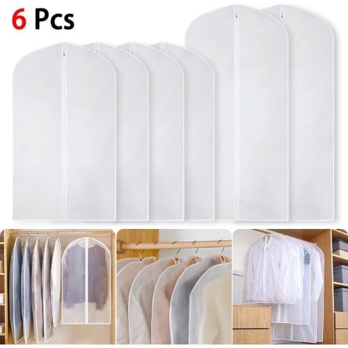 6 pcs Clothing Dust Cover Household Coat Transparent Waterproof Suit Cover Storage Clothes Dust Cover Hanging Clothes Bag