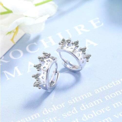 Dulce de Plata de Ley 925 Zircón hueco corona pequeña pendiente Aro para mujeres chica regalo