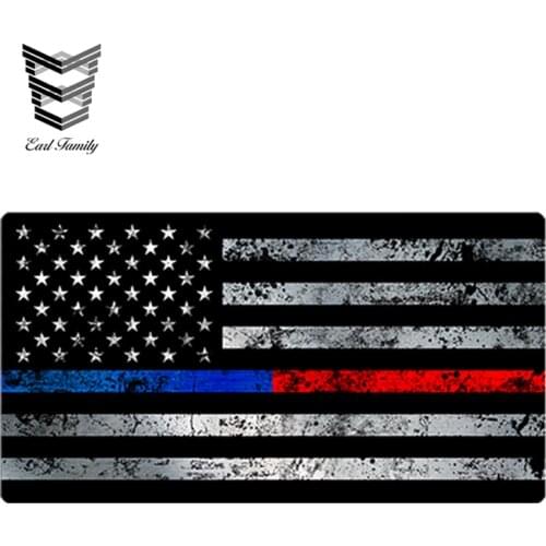 EARLFAMILY 13cm x 7cm Thin BLUE & RED Line Flag Sticker GRUNGE Police USA Vinyl Decal Lives Matter Car Stickers