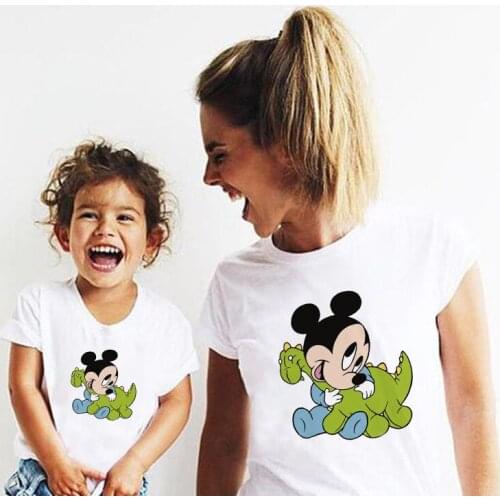 New Summer Family Tshirt Family Matching Outfits Short Sleeve White O-neck Baby Mickey Kawaii Mom Daughter Kids Family Look Tee