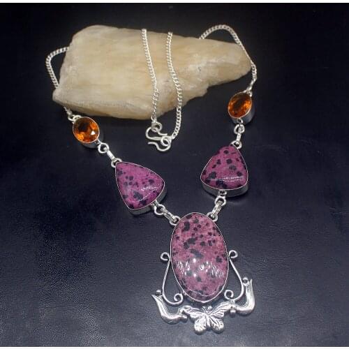 Gemstonefactory Jewelry Big Promotion 925 Silver Natural Dalmatian Jasper Honey Topaz Women Chain Necklace 44cm 202101391