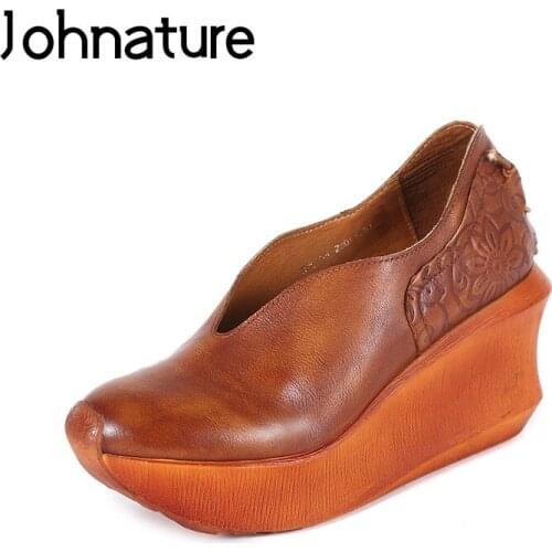 Кожаные туфли-лодочки Johnature China At AliExpress