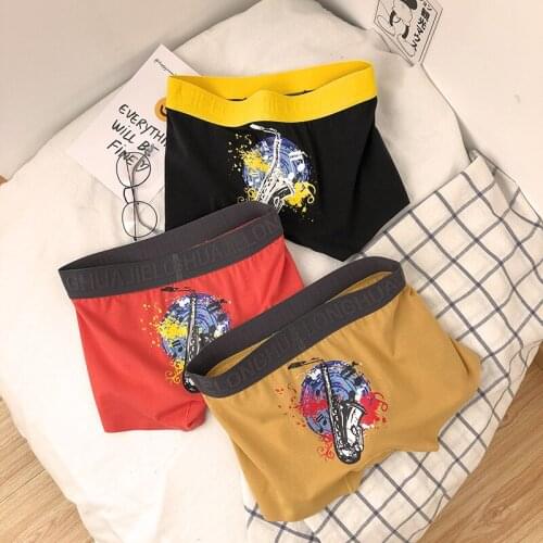 3Pieces Mens Panties Print Men Underwear Boxer Cotton Mens Boxer Shorts Soft Mid Waist Underpants Breathable Plus Size 2021 New