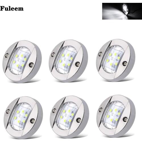 Fuleem 12V 6PCS Round Chrome Bezel Clearance Marker Light 6 LED White Side Marker Light For Truck SUV Boat Waterproof