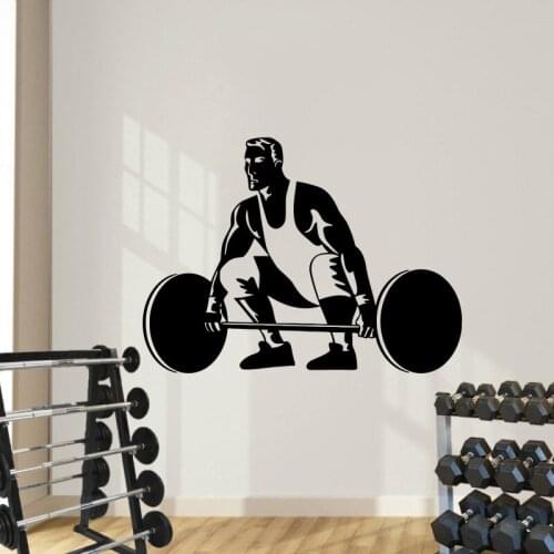 Hot Selling Gym Fitness Wall Sticker Sport Man Weightlifting Art Wall Decal Muscle Athletic Vinyl Art Wall Mural Y-557