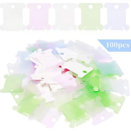 LMDZ 100 Pcs Plastic Floss Bobbin(Random Colors), Sewing Thread Winding Plate Board Card for Cotton Thread Cross Stitch
