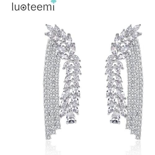 LUOTEEMI Big Brand Asymmetrical Stud Earrings for Women Dating Party Luxury CZ Two Colors Female Jewelry Kolczyki Christmas Gift