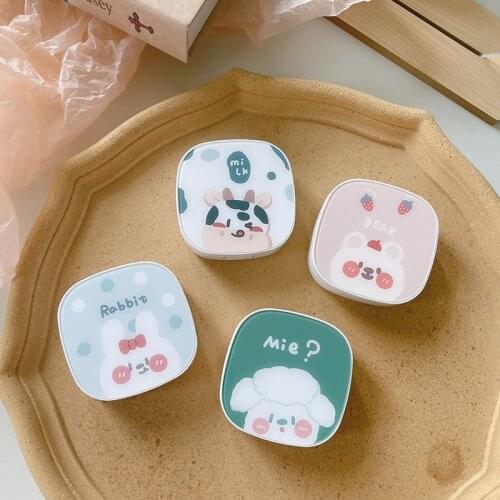 Cute Cow Contact Lens Case With Mirror Lovely Cartoon Lens Container Color Contact Lenses Eye Lens Covers Travel Set Girls Gift