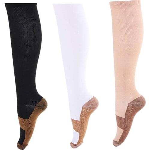 Men Women Copper Fiber Long Socks Compression Pressure Stockings Outdoor Sports Running Socks 15-20mmHg