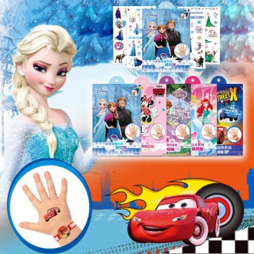 4 Sheets/Set Frozen Disney Snow White Princess Tattoo Stickers Stitch Cars Waterproof Cartoon Sticker For Kids Toy Best Gift