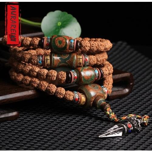Natural Buddhist Vajra Bodhi Rosary 108 Beads Tantra Bracelet Three-way Bead Vajra Collocation Elite Tibetan Buddhist Jewelry
