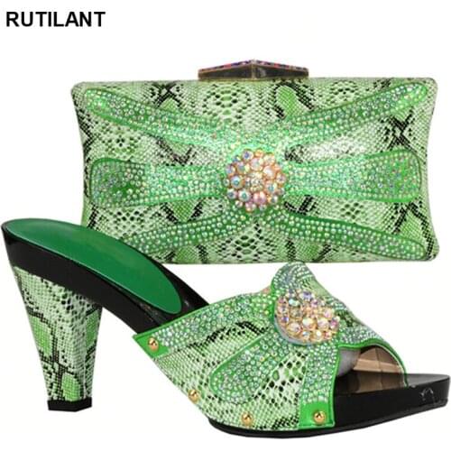 Latest Green Color Italian Shoes with Matching Bag Shoe and Matching Bag for Nigeria Party African Shoe and Matching Bag Italian