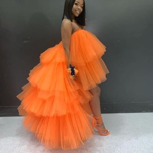 Extra Puffy Tulle Hi Low Prom Gown Party Dresses Tiered Ball Gown Cocktail Formal Dress Chic Orange Skirt Tutu Occasion Wear