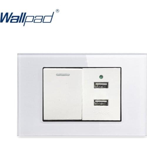 1 Gang 2 Way Switch With 2USB Charger Wallpad Luxury Tempered Glass Panel Electric Wall Power Socket Electrical Outlets For Home