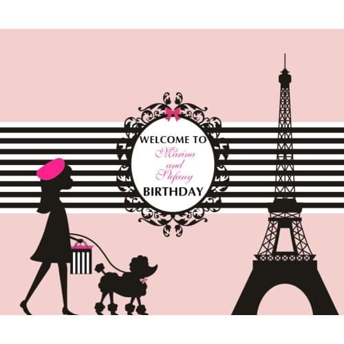 Custom Paris Themed Eiffel Tower Girl backdrops polyester or Vinyl cloth High quality Computer print birthday background