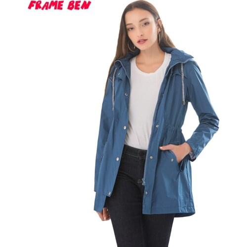 FRAME BEN Outerwear Autumn Women Casual Fashion Windbreaker Women Casual Waterproof Elastic Waist Hooded Trench Coats