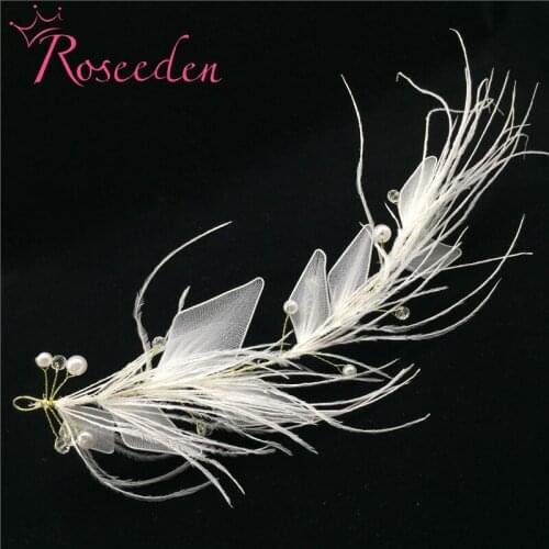Wedding hair accessories Handmade white Feather headband pearls Fairy Decorations For girls Bridal Party Jewelry RE778