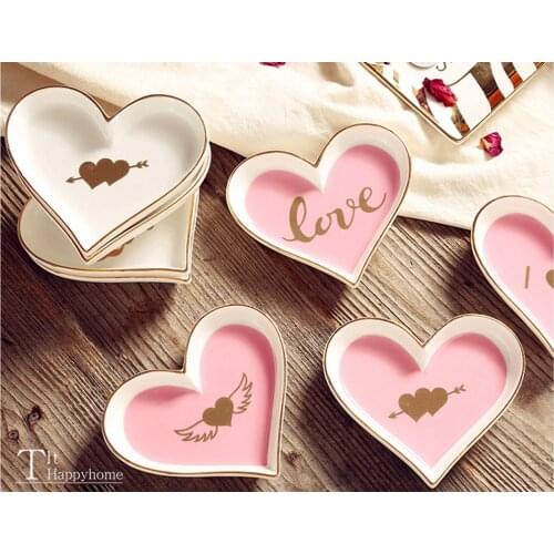 1PC/ 3PCS Small love pink Ceramic Dish Plate Decorative Jewelry Trinket Dish Necklace Storage Vanity Tray for girl woman gift