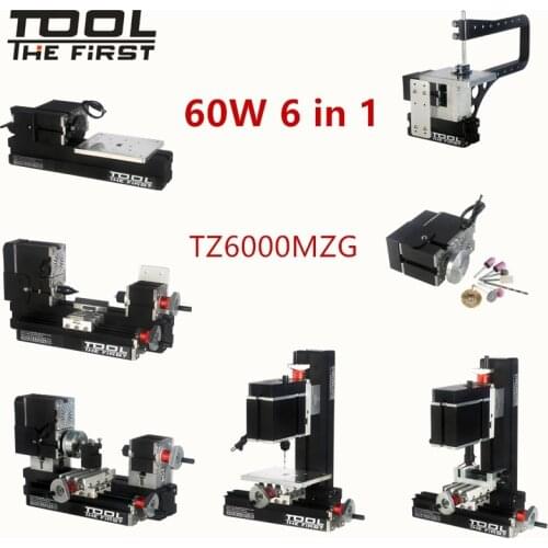 Thefirsttool TZ6000MGZ 6 in 1 Big Power Mini Metal lathe Kit with Bow Arm 60W 12000r/min Motor, Children Education DIY Best Gift