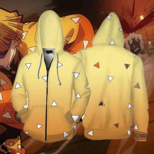 Anime Demon Slayer: Kimetsu no Yaiba Agatsuma Zenitsu Hoodie Cosplay 3D Print Sweatshirts Unisex Jacket Coat Zipper Hoodies New
