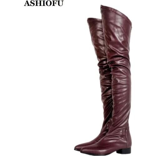 ASHIOFU New Style Handmade Ladies Thigh High BootsReal Photos Party Prom Dress Over Knee Boots Winter Evening Club Fashion Boots