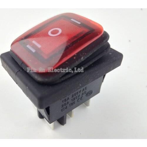 1Pcs red Waterproof 6Pin Rocker Switch 3 Position Locking ON-OFF-ON DSDT 16A/250V/ 20A 125V RL2