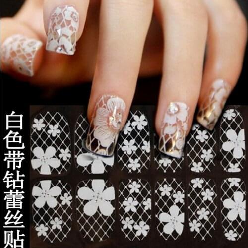 2000pcs White Lace Art Nail Sticker Decals Summer style makeup gel polish beauty tools french manicure fashion