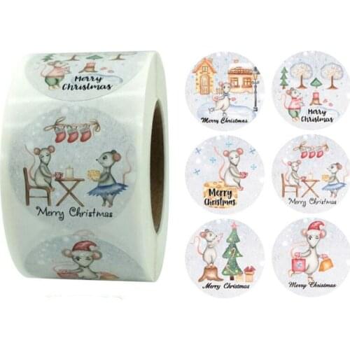 3.8cm/1.5inch Mouce Pattern Merry Christmas Stickers Sealing Label Stickers For Bakery Packaging Gift Box Stationery Decoration