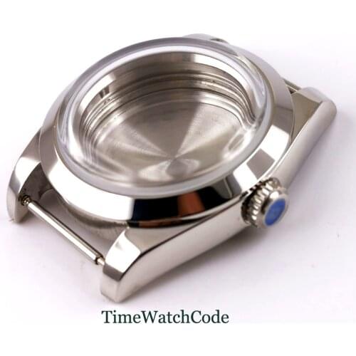 39mm Watch Case Parts Flat Sapphire Crystal/Mineral Arched Glass Polished Bezel For NH35 NH35A NH36 NH36A Movement Screw Crown