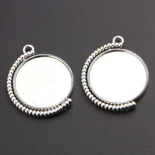 5Pcs Silver Color Hanging Round Mirror Charms Making Women Beauty Pendant Choke Bracelet Jewelry Accessories 36X30mm A3280
