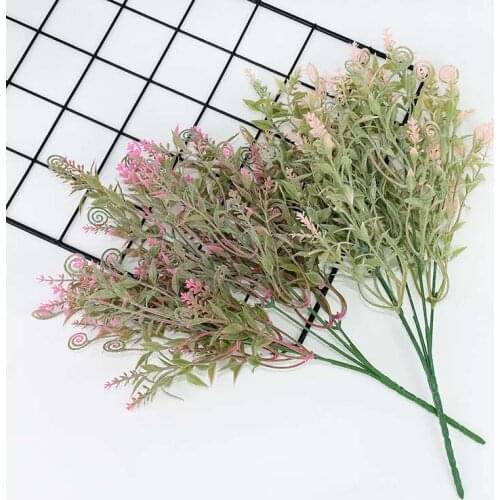 5 Fork Plus Powder Hippocampus Artificial Flower Plastic Leaves Fake Plant for Home Decor Wedding Arrangement Accessory Diy Vase