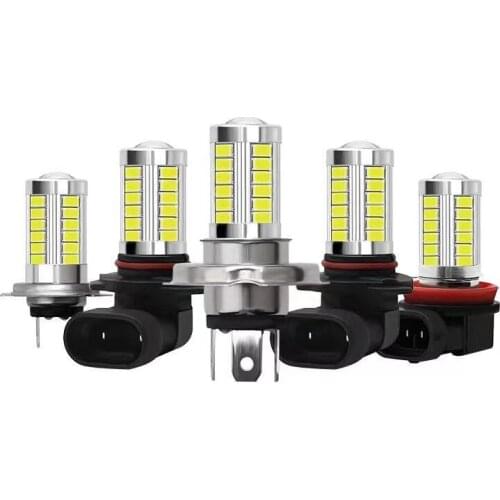 2pcs Car Fog lamp P21W H4 H7 H8 H11 H10 H16(jp) 9005 hb3 9006 hb4 1156 33SMD LED 12V Auto Bulb 6000K with LENS 5630 LED Chip