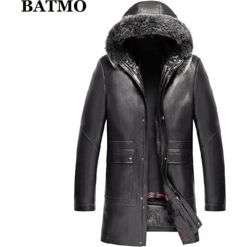 BATMO 2020 new arrival winter high quality natural rabbit fur liner leather hooded jackets men,warm thicked parkas ,2333