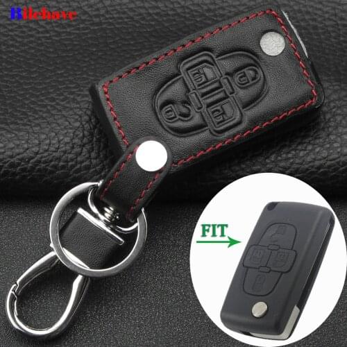 Bilchave 4 Buttons Remote Car Hand-stitched leather Case Cover For Peugeot 1007 807 Cocolockey For Citroen C8 Holde