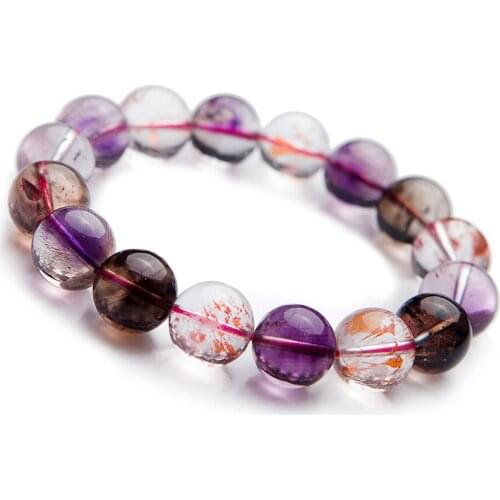 13mm Natural Super 7 Seven Melody Stone Crystal Round Beads Bracelet Women Lady Natural Colorful Rutilated Quartz Bracelet