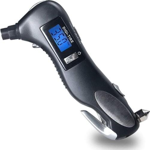 Digital Tire Pressure Gauge, 150PSI with 5 In 1 Rescue Tools of LED Flashlight,Car Window Breaker, Seatbelt Cutter,Red Safety