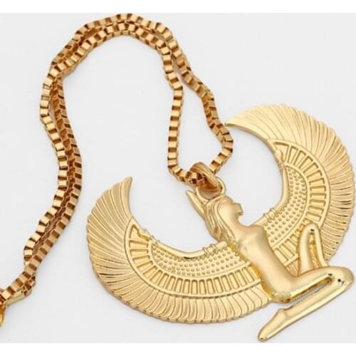 Gold Color Punk Long Chain Hip hop Eagle Egyptian Trendy Cross Angel Isis Pendant Necklace