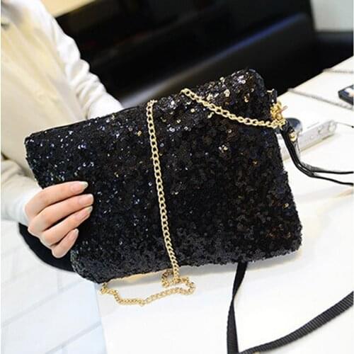 Women Ladies Glitter Sequins Handbag Messenger Bag Sparkling Party Evening Envelope Clutch Bag Wallet Tote Purse Shoulder Bag