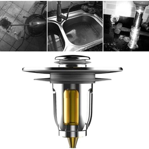 Universal Stainless Steel Pop-Up Bounce Core Sink Drain Filter Hair Catcher Deodorant Bath Stopper Kitchen Bathroom Tool