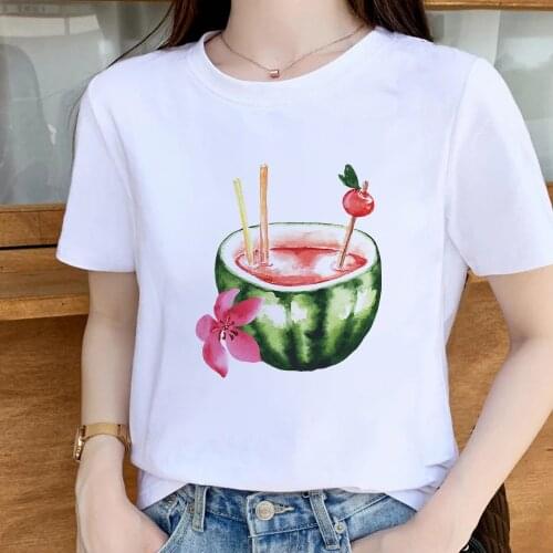 Summer Modern T Shirts Women Couple Watermelon Drink Printed Tshirt Female Cool Beach Round Neck T-shirt Leisucre Clothing