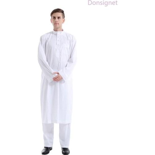 Donsignet Solid Two Piece Mens Robe Middle East Muslim Sets Muslim Fashion Muslim Abaya Turkish Store Clothes Men Wholesale