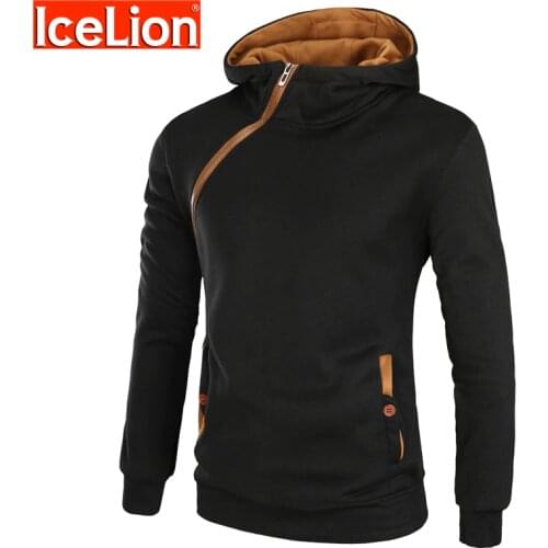 IceLion 2021 Spring Hoodies Men Oblique Zipper Sweatshirt Long Sleeve Slim Fit Sportswear Fashion Solid Male Pullover Tracksuit