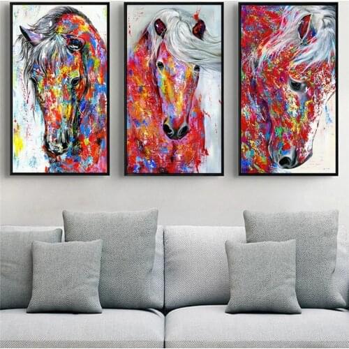 Colorful horse animal oil painting canvas art wall picture for living room home decoration printing frameless poster