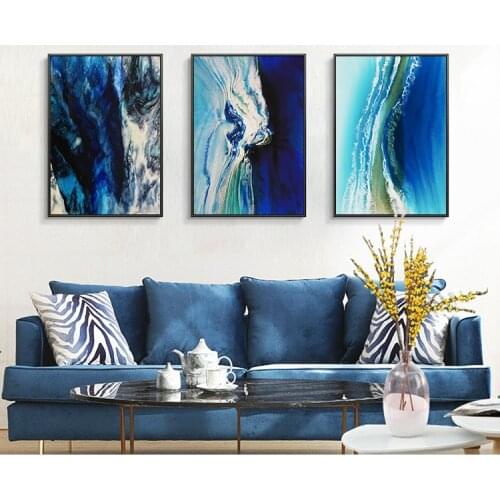 Nordic Style Blue Waves Canvas Paintings Printed Poster Living Room or Wall Decoration