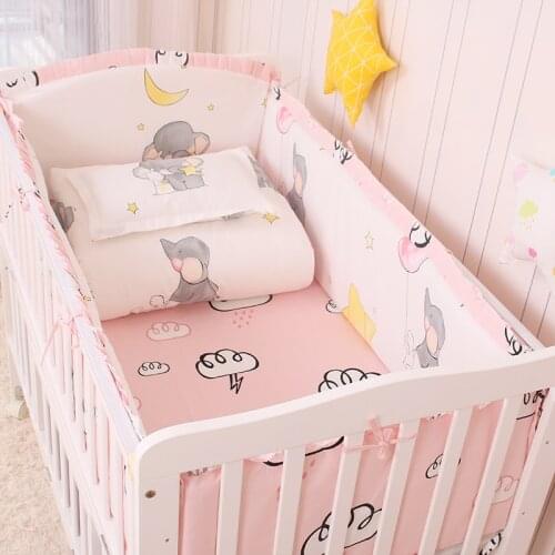 6/9pcs Pink Elephant baby cot bedding set toddler bedding baby bed bumper Newborns Childrens Cradle Bed Protector 120*60/120*70
