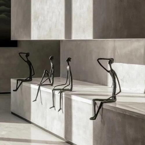 Creative cast iron seated man ornament Nordic Light luxury home decoration accessories fashion metal office desktop adornment