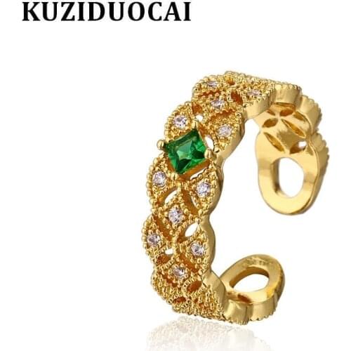 Kuziduocai 2018 New ! Fashion Fine Jewelry Copper Crystal Zircon Hollow Bow-knot Arc Geometry Wedding Rings For Women Gifts R-19