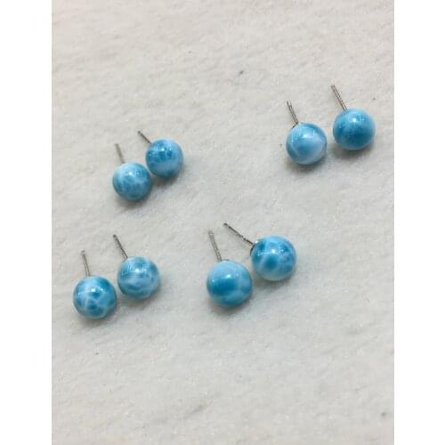 LARIMAR BLUE ROUND 9-10MM aa SILVER925 stud earrings FPPJ wholesale beads nature GEMSTONE