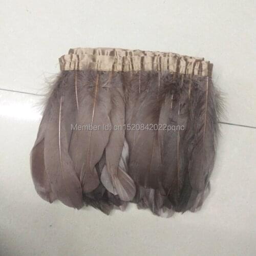Brown Color Goose Feather Trims 2Yards/Lot Dyed Geese Feather Ribbons/15-18cm Fringes Rooster feathers Cloth Belt DIY decorative